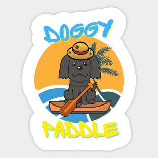 Cute black sheepdog doing the doggy paddle on a boat Sticker